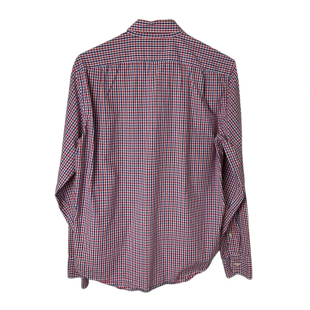 Tailored by J. Crew Slim Fit Casual Button Down Shirt Men's Med Red Blue Plaid